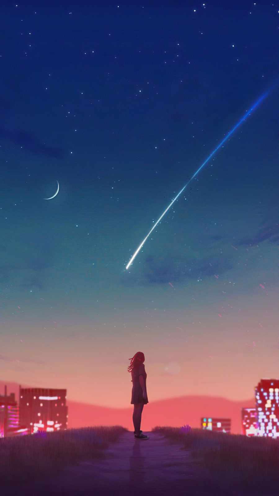 Alone Girl and Shooting Star iPhone Wallpaper