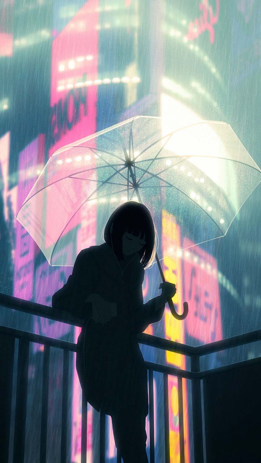 Alone Girl in Rain iPhone Wallpaper HD
