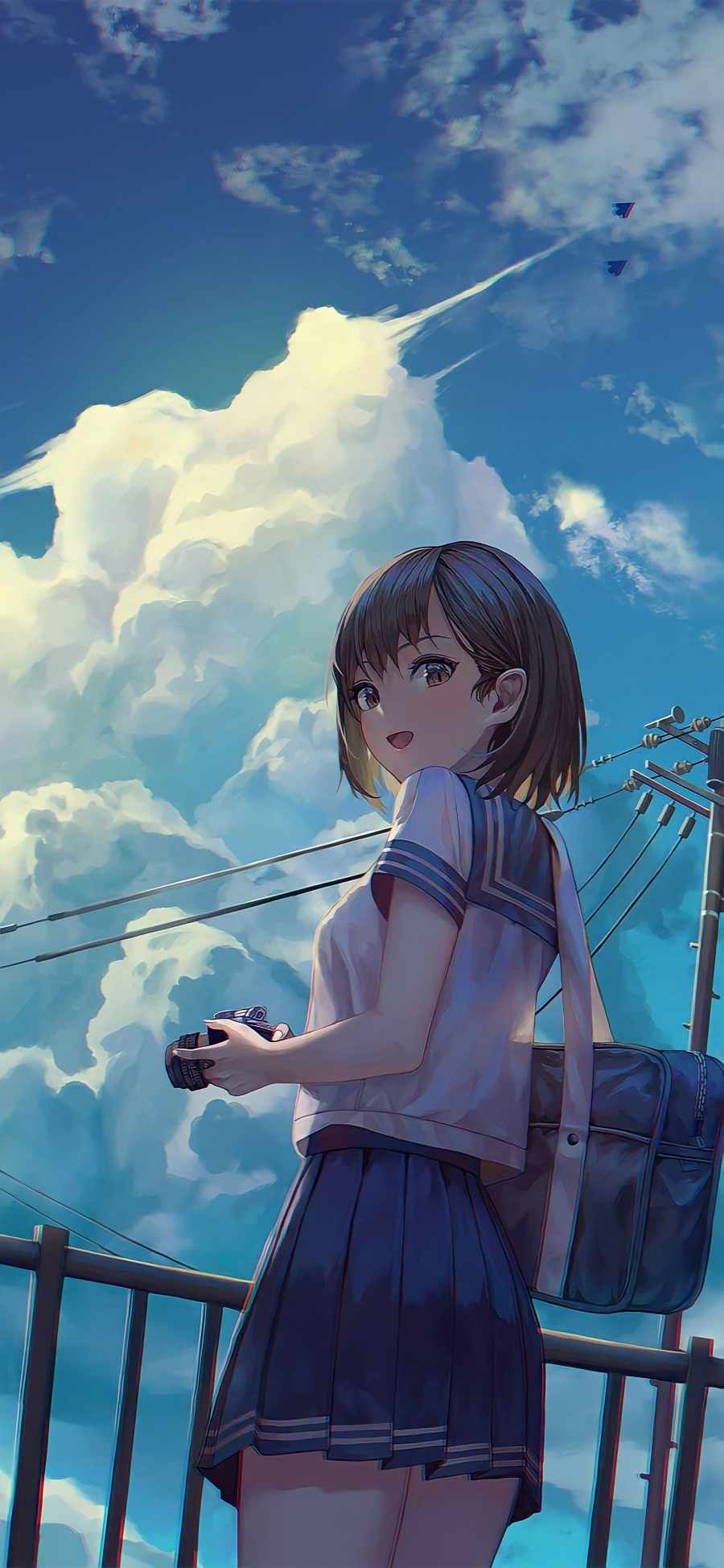 Anime Girl Photography Cloudy Sky iPhone 15 Wallpaper