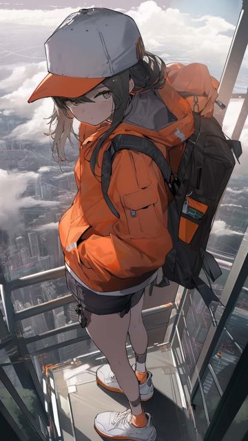 Anime Girl on Top City View iPhone Wallpaper HD