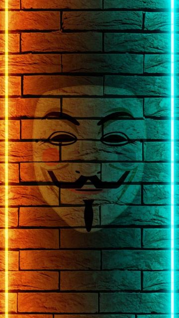 Anonymous Mask Neon Glow iPhone 15 Wallpaper 4K