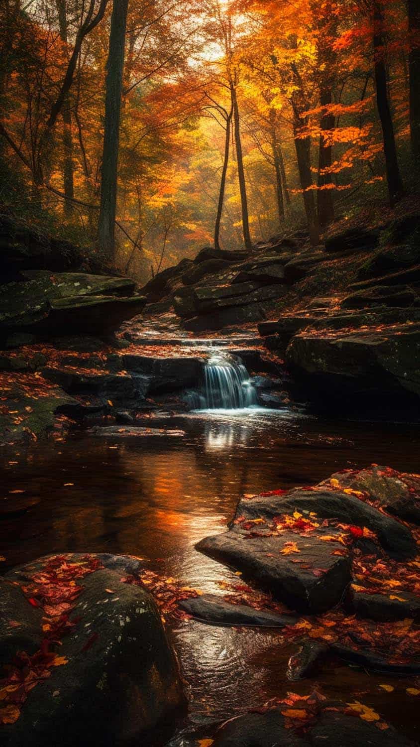 Autumn Rocks Waterfall iPhone 15 Wallpaper