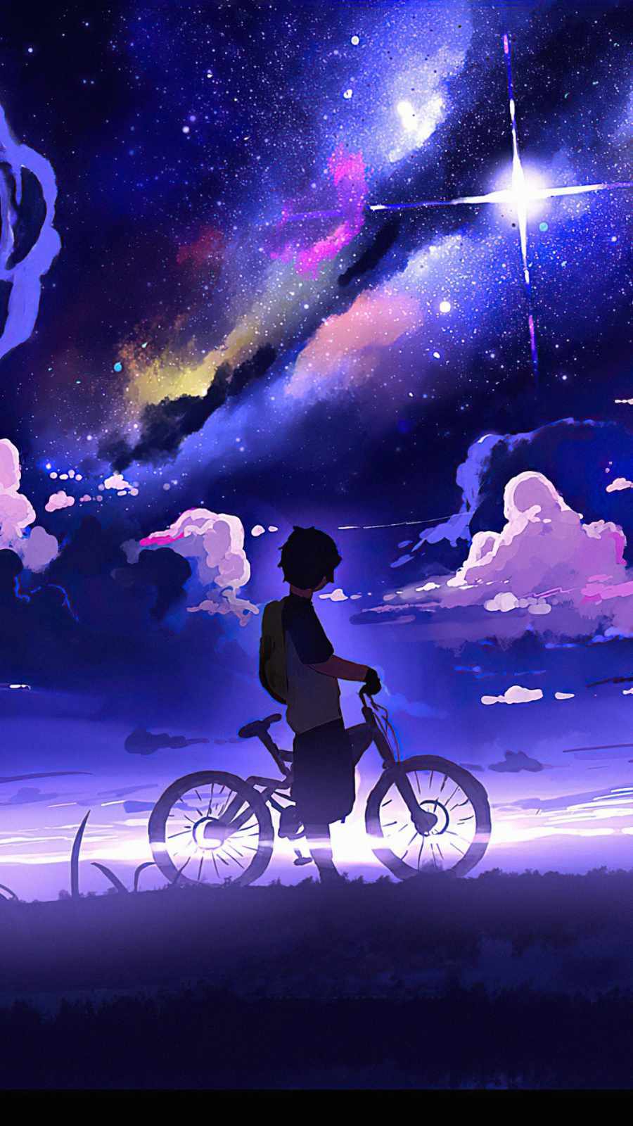 Boy with bike starry evening iPhone Wallpaper