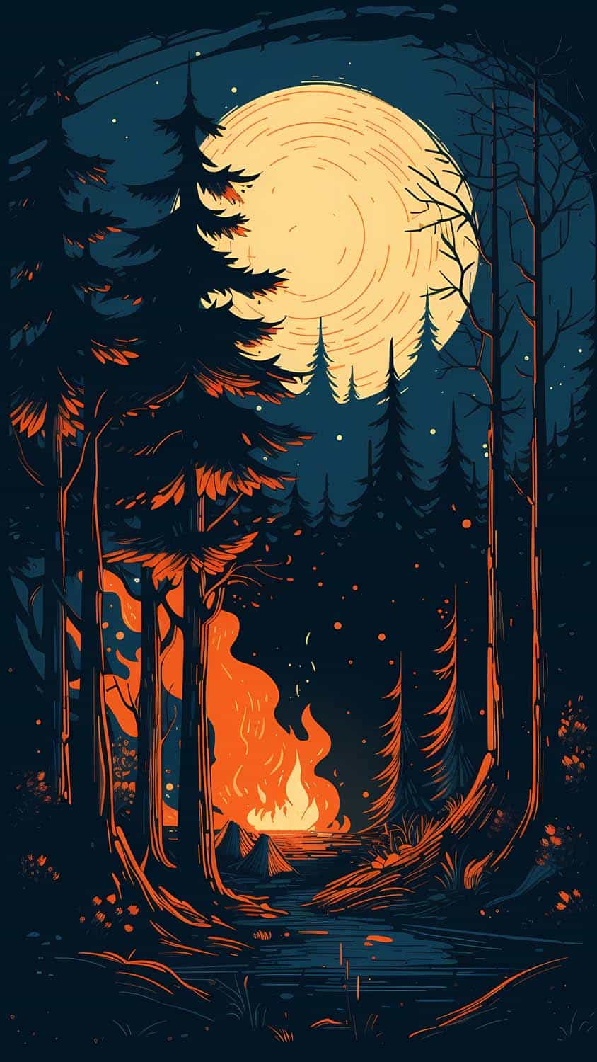 Campfire Moon Night iPhone Wallpaper HD