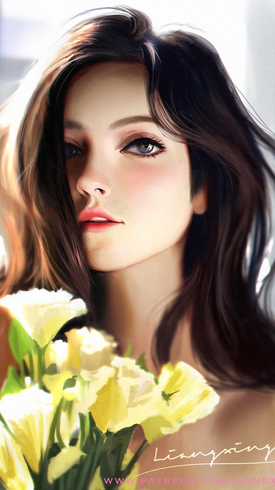 Girl with Flowers iPhone Wallpaper