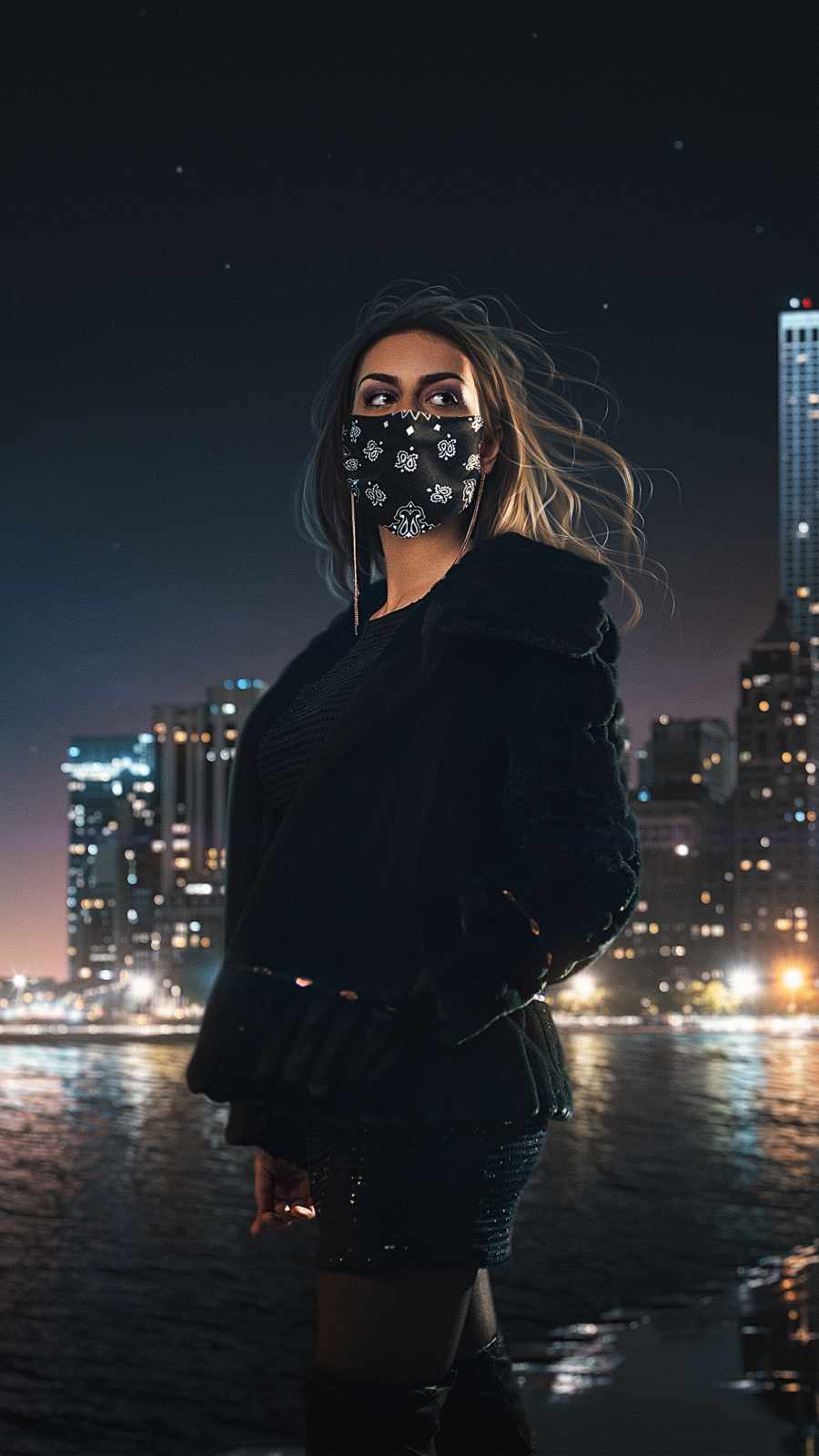 Masked Girl in Black iPhone Wallpaper