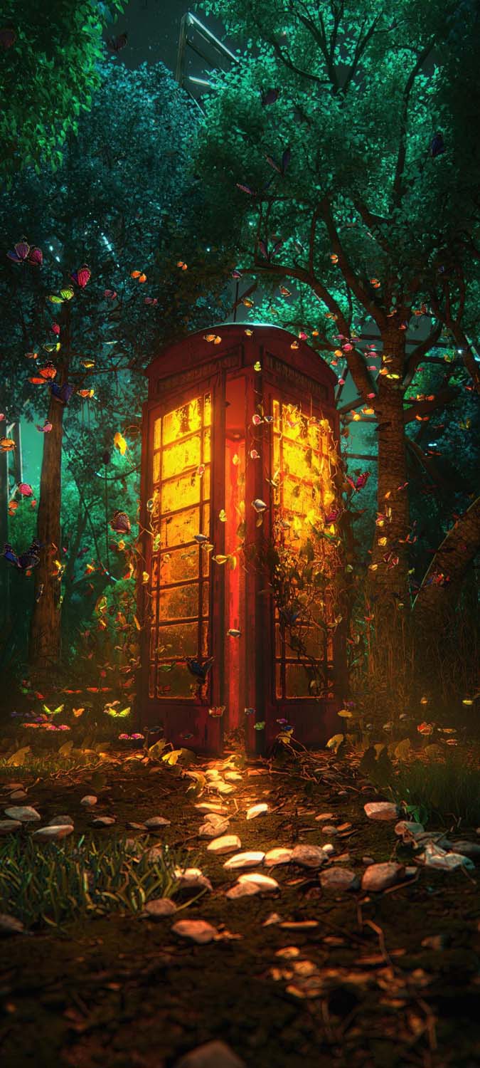 Phone Booth in Forest iPhone Wallpaper HD