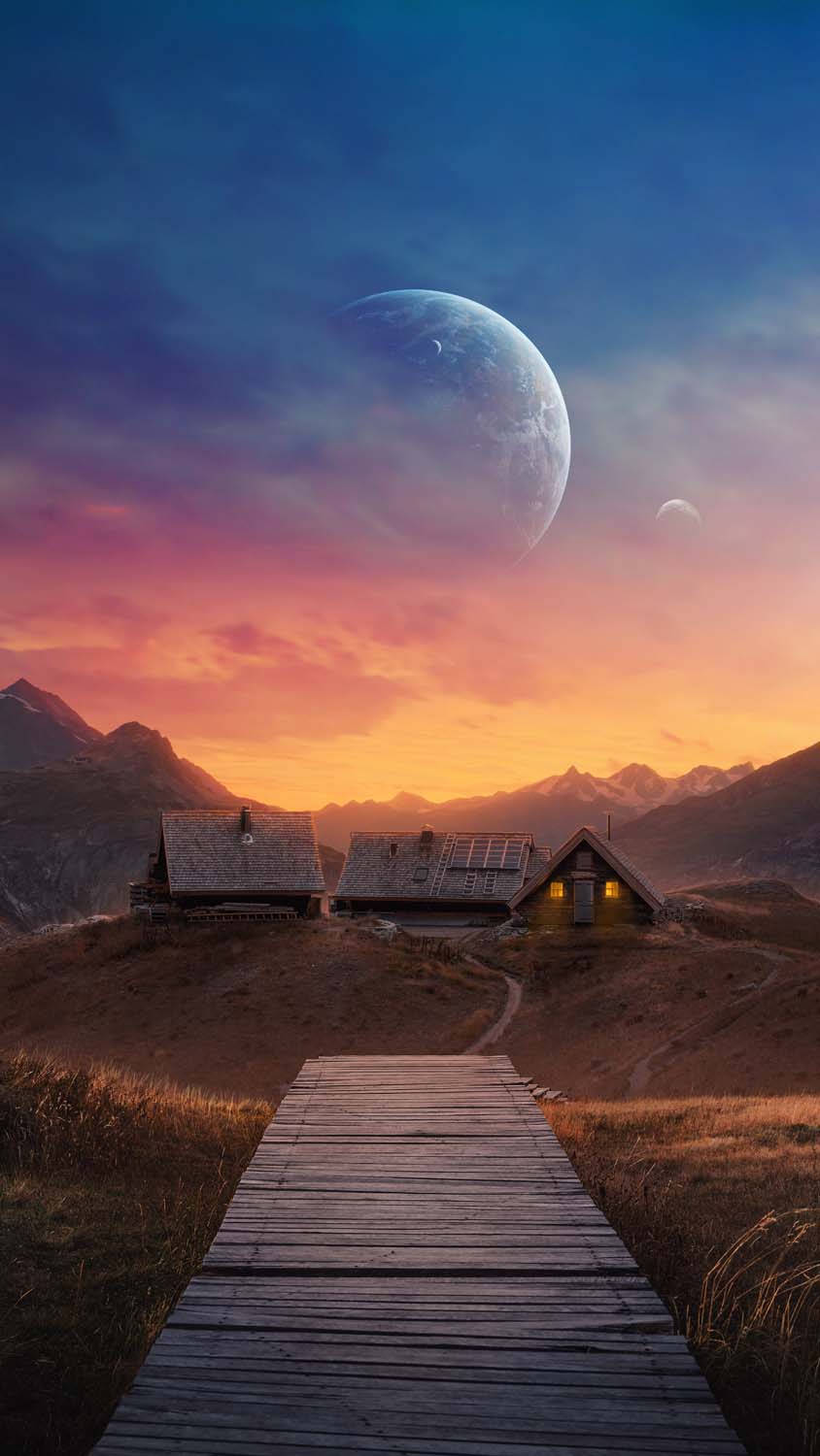 Pier to House in Mountains iPhone Wallpaper HD