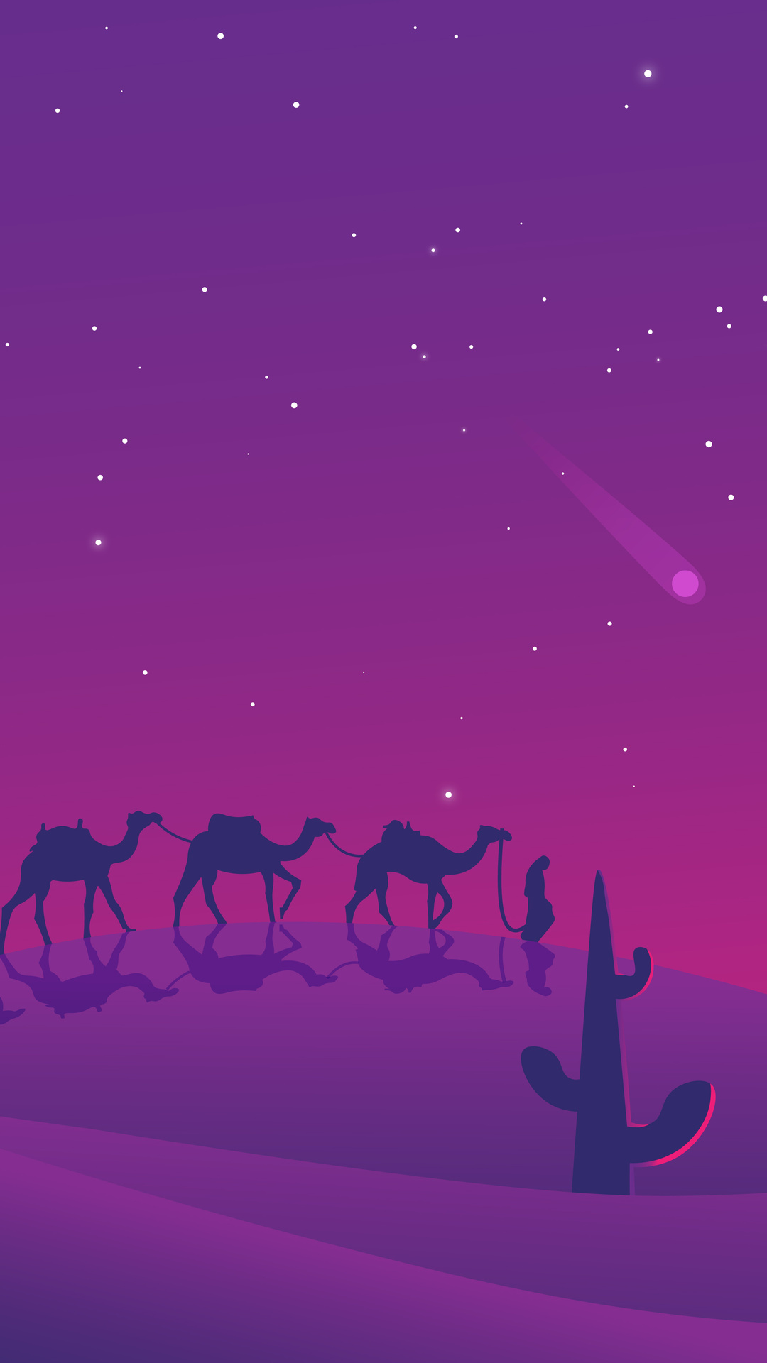 Camels Desert Evening Minimal Wallpaper