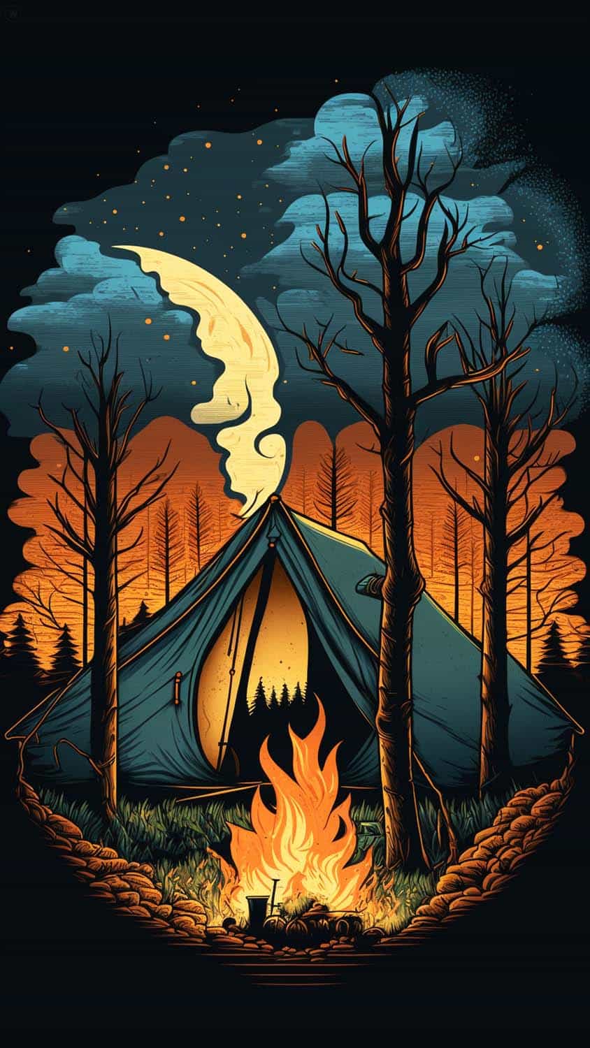 Camping and Bonfire Wallpaper