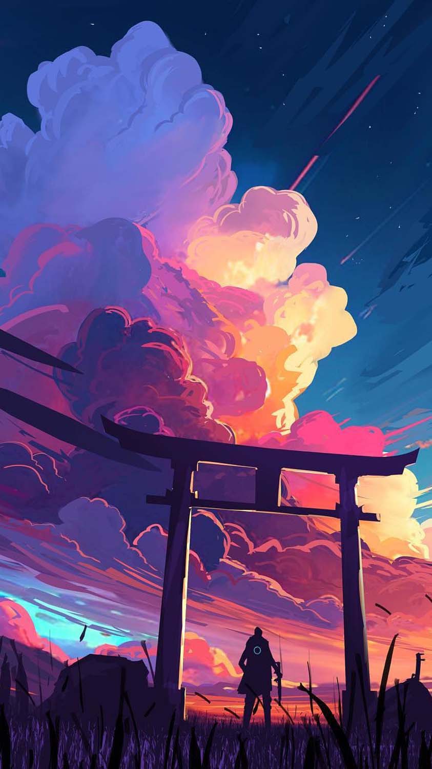 Clouds and Torii iPhone Wallpaper HD