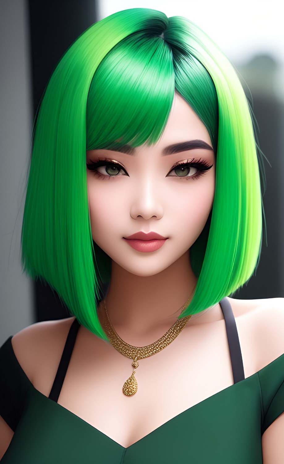 Fashion Girl Green Hairstyle Wallpaper