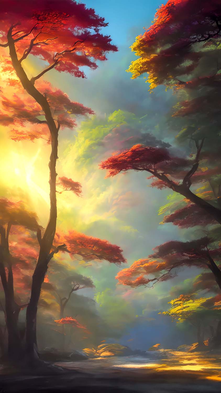 Forest Trees Painting Wallpaper
