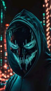 Neon Face Man in Hoodie