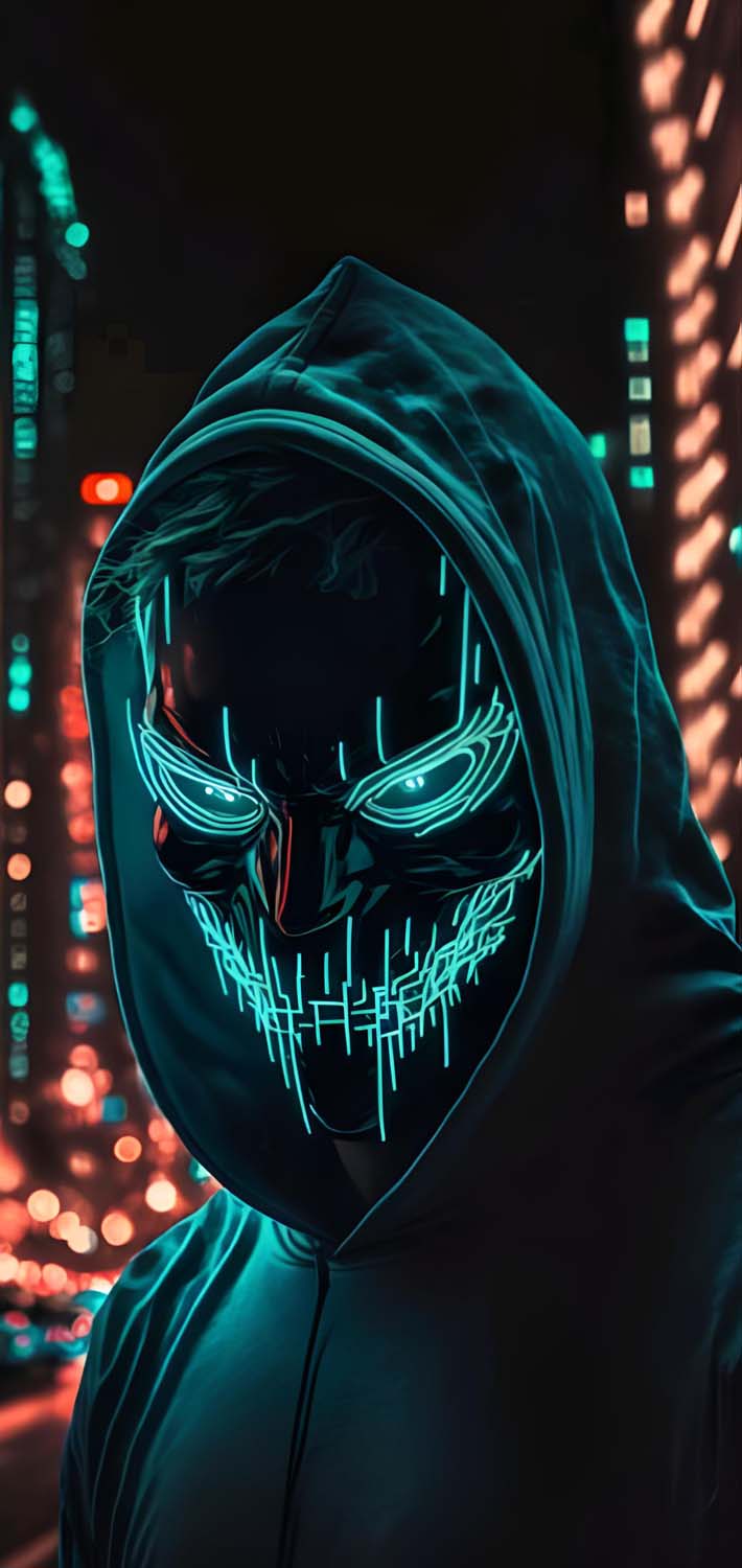 Neon Face Man in Hoodie