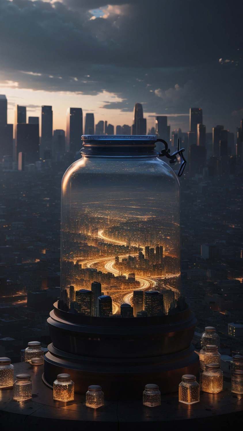City in Glass Jar iPhone Wallpaper
