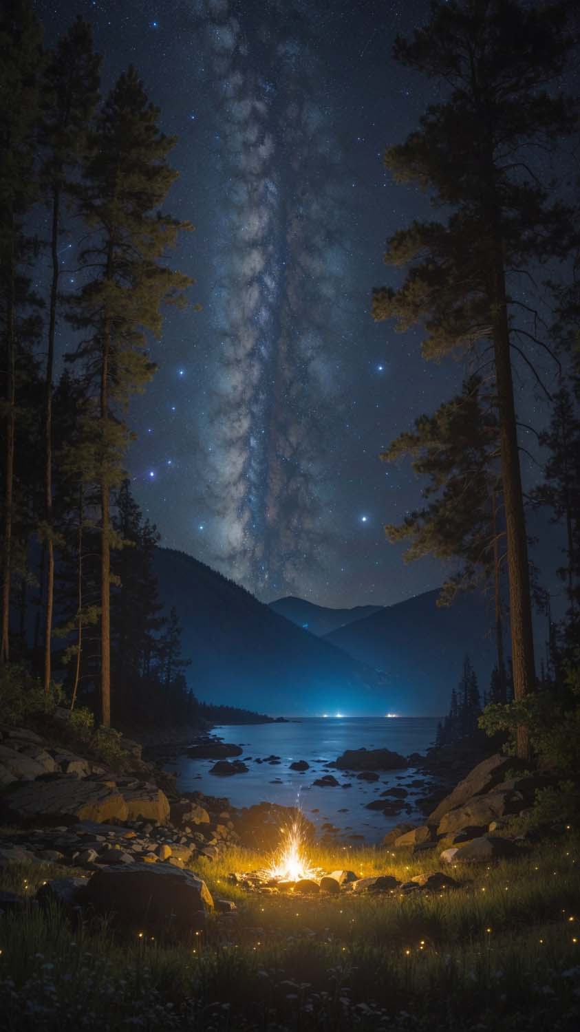 Forest Camping Night Milky Way iPhone Wallpaper