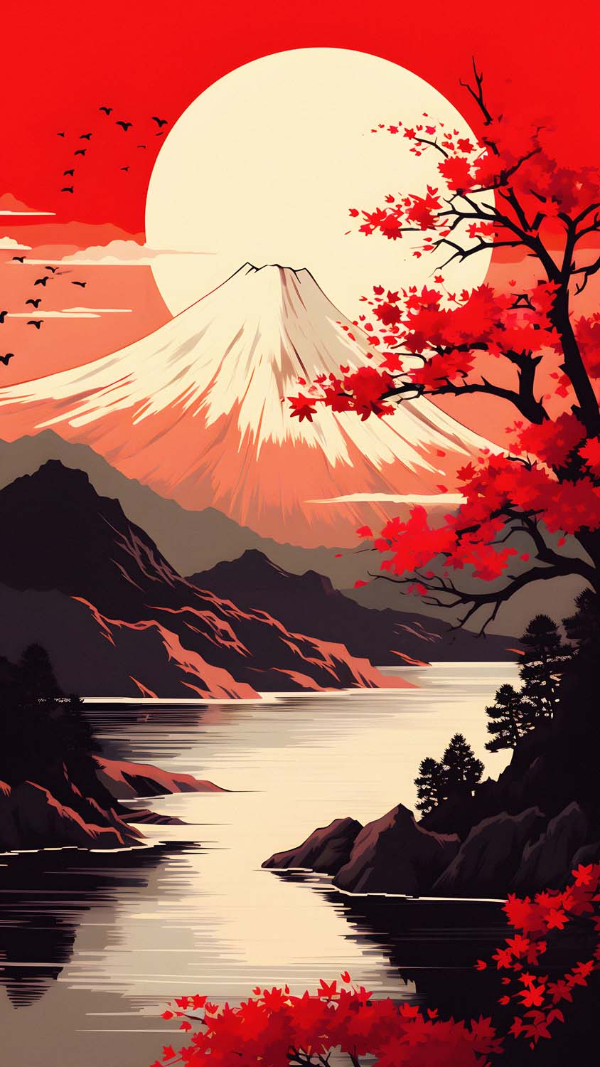 Fuji Japan Art iPhone Wallpaper 4K