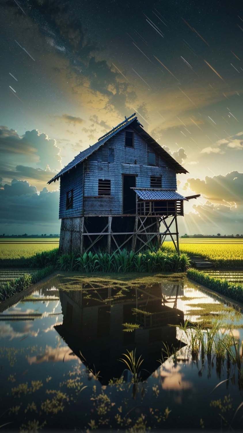 House Between Farms iPhone Wallpaper