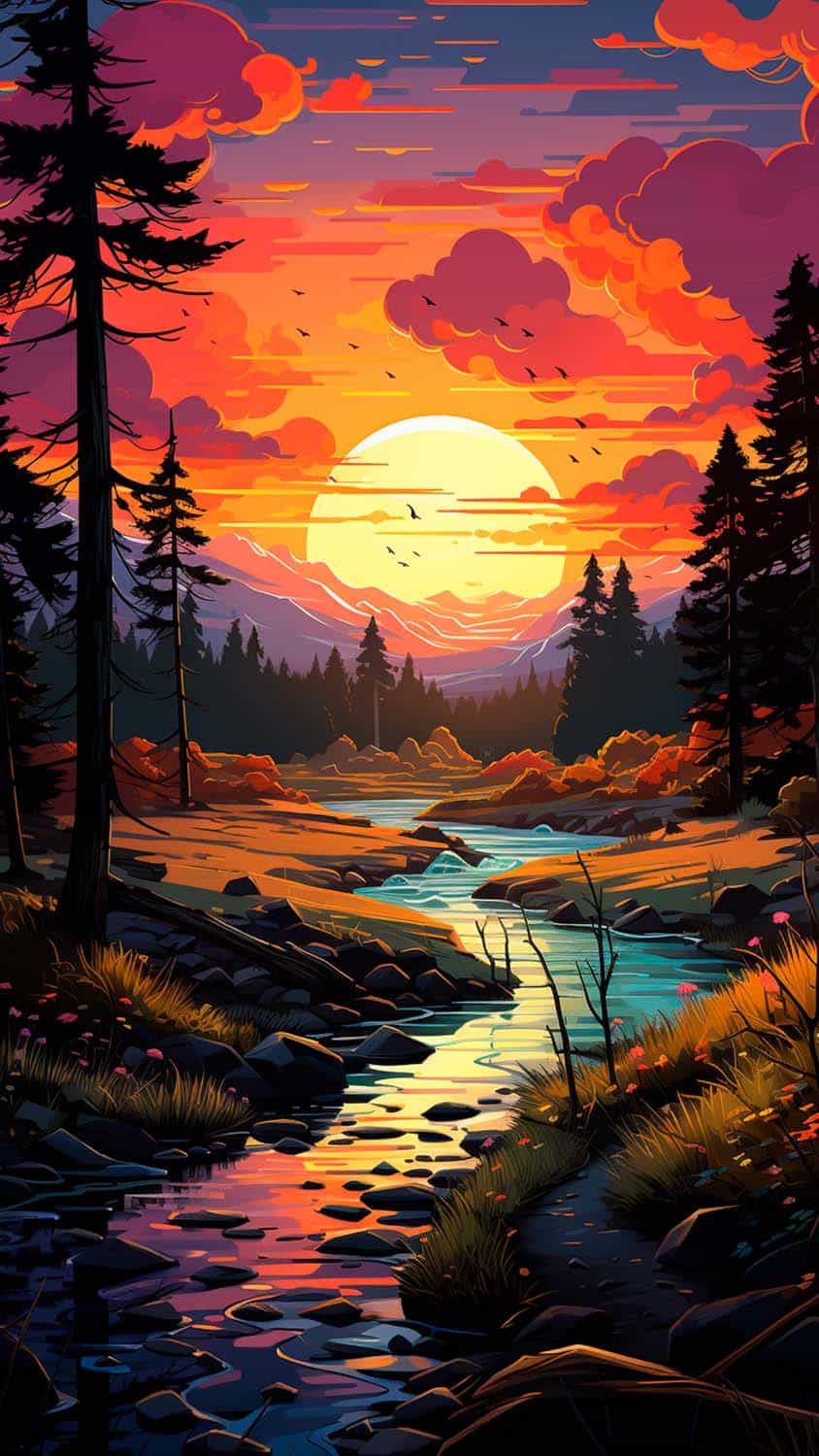 Landscape Sunrise River iPhone Wallpaper 4K