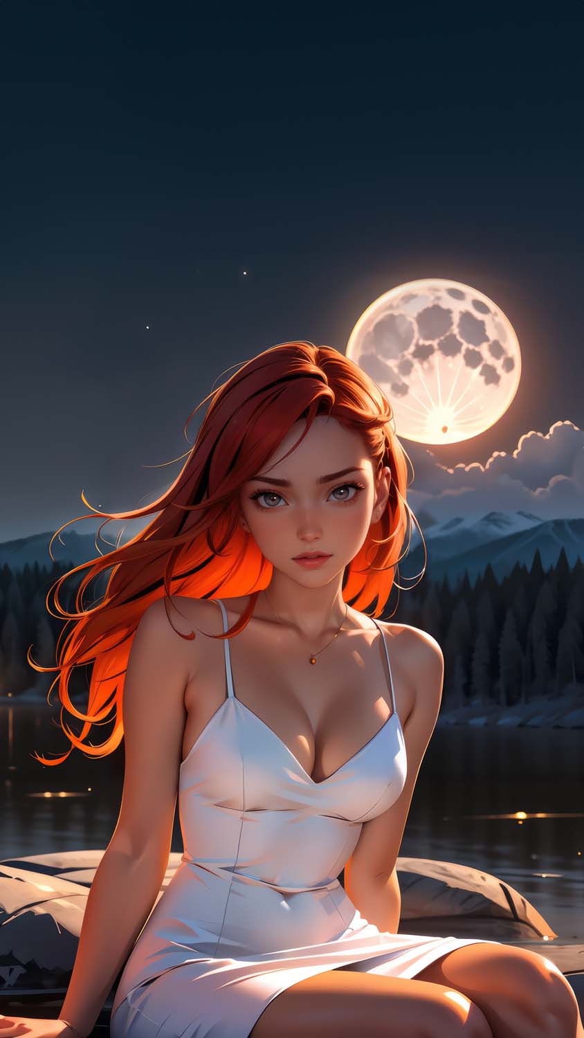 Moon Night white dress anime girl iPhone Wallpaper 4K