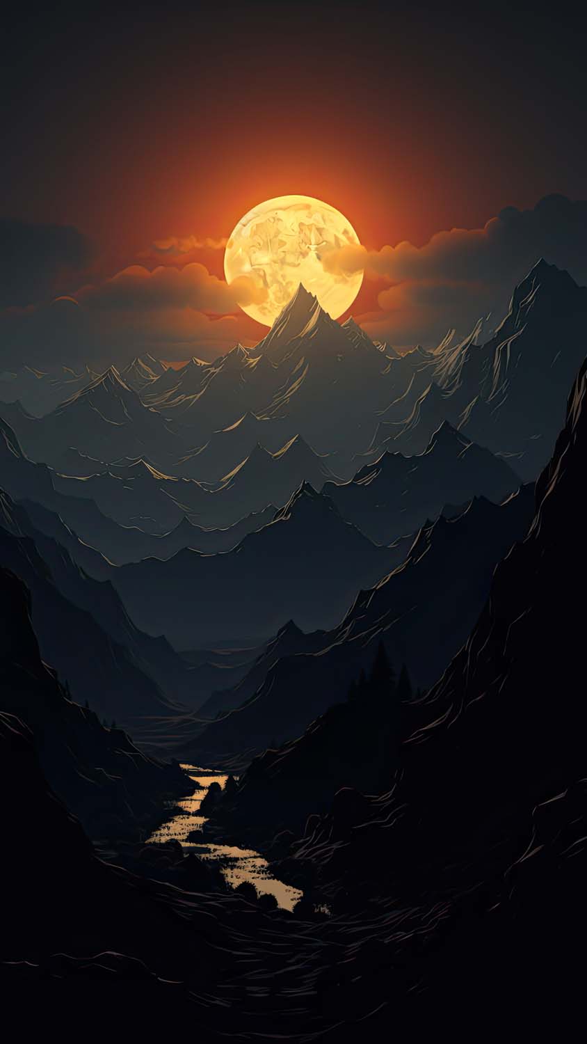Moon Rise in Mountains iPhone Wallpaper 4K