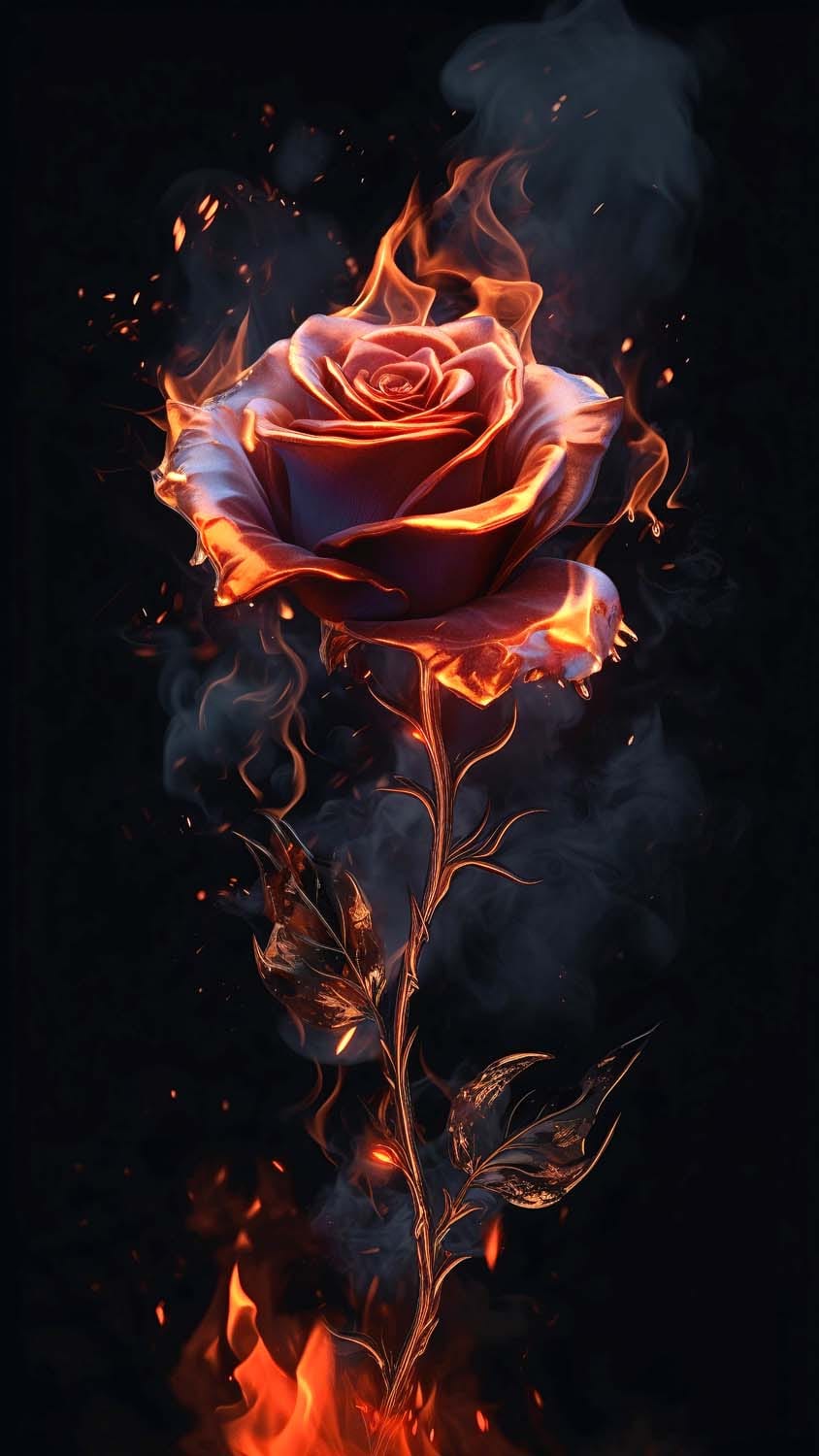 Rose on Fire iPhone Wallpaper 4K