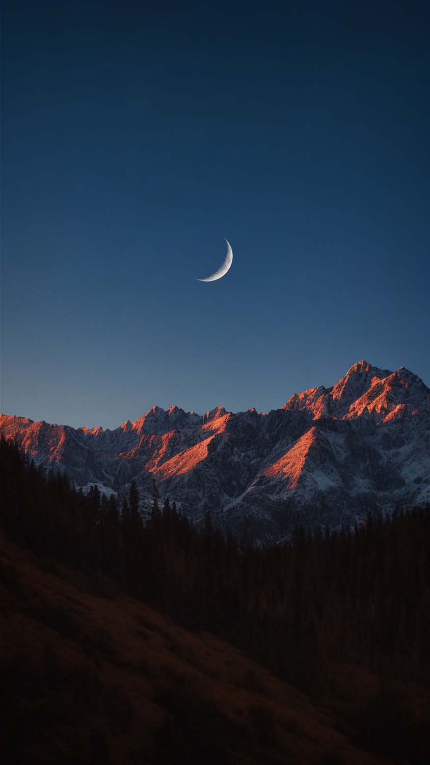 Twilight Moon in Mountains iPhone Wallpaper 4K