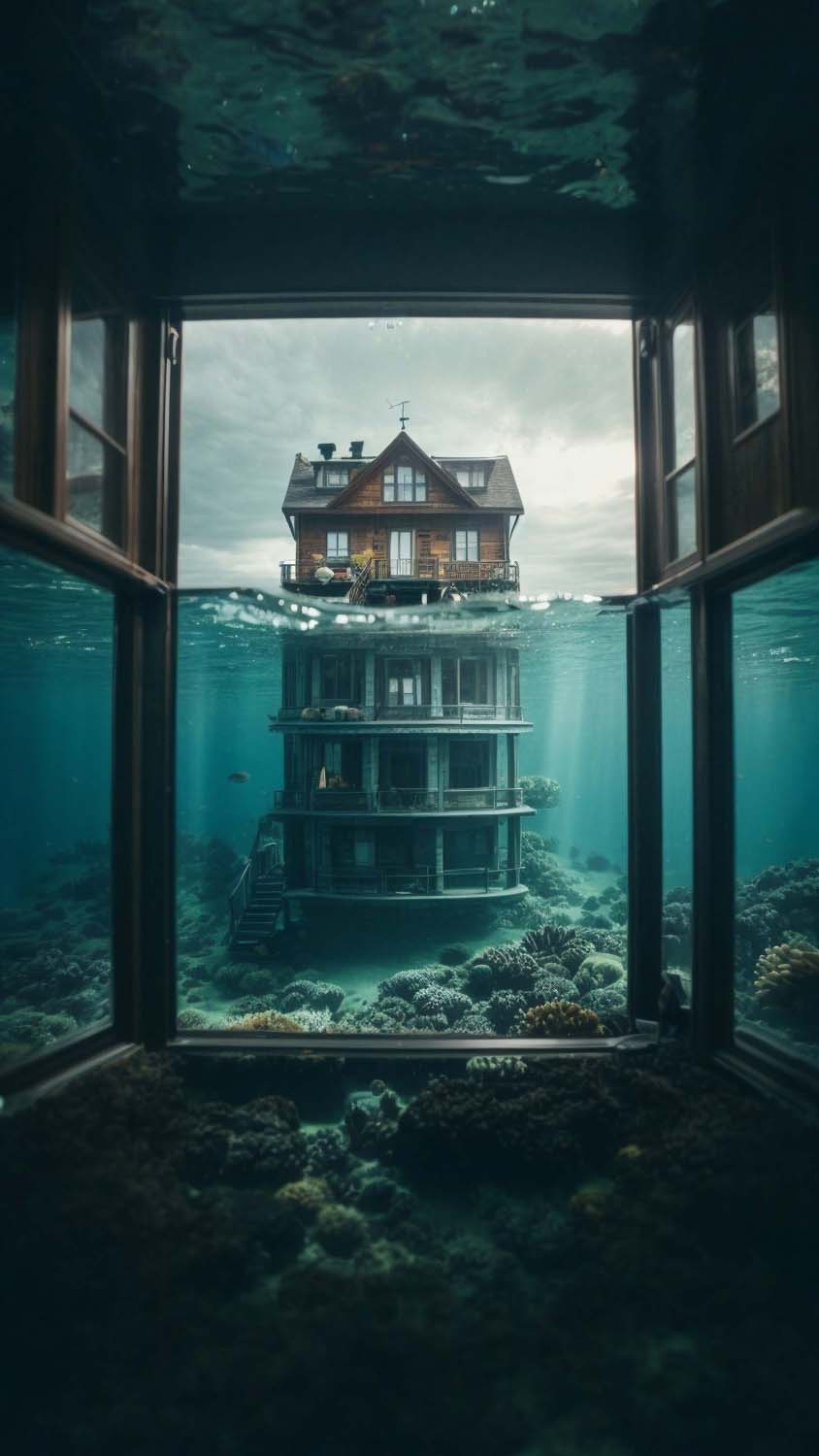 Underwater House iPhone Wallpaper 4K