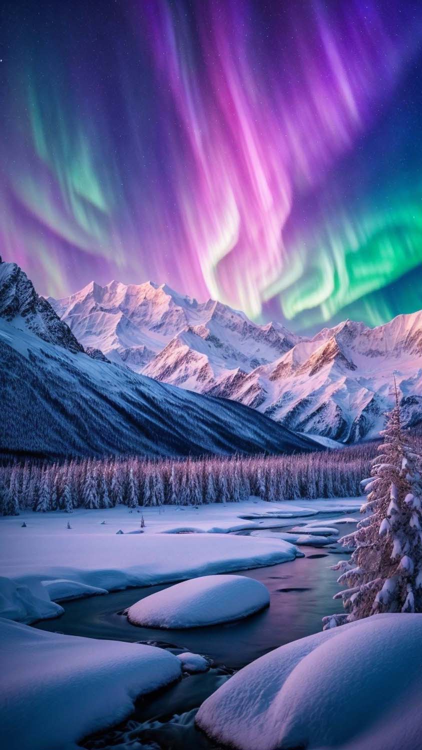 Aurora Lights Colorful Landscape iPhone Wallpaper