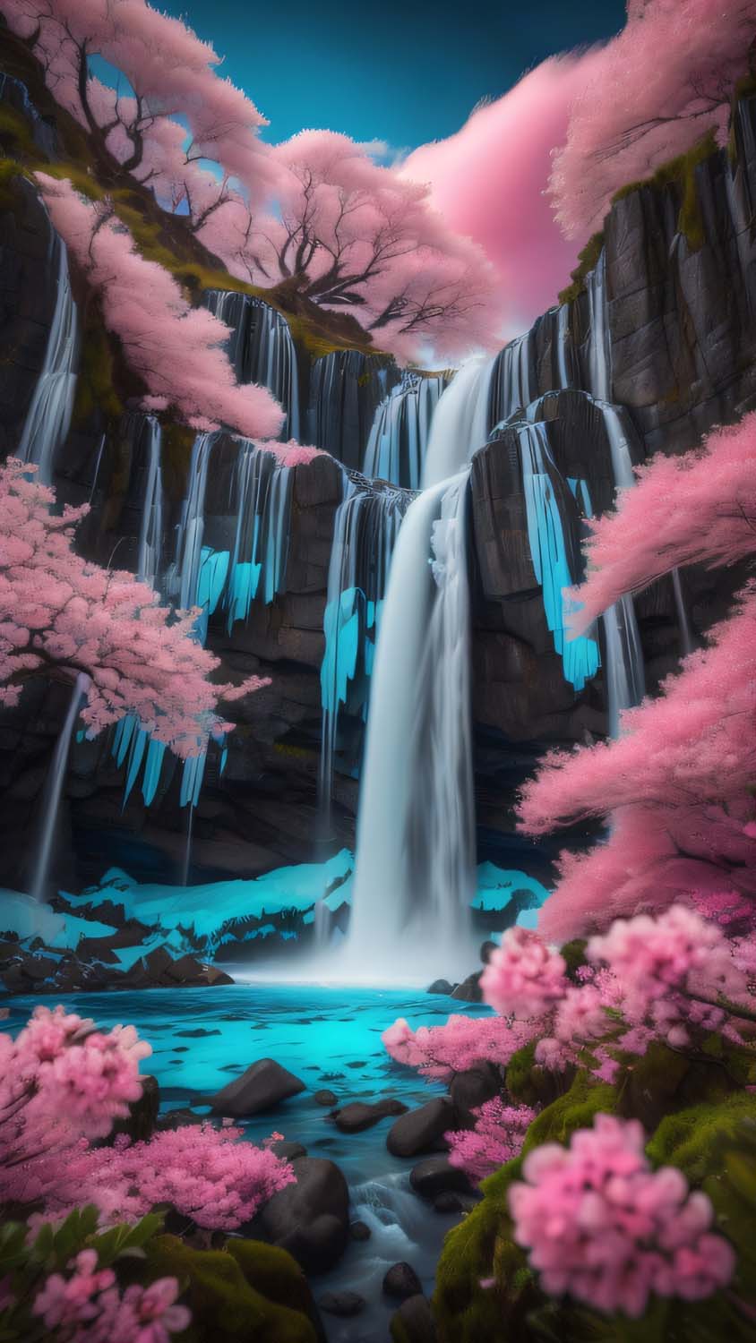 Cherry Blossom Waterfall iPhone Wallpaper 4K