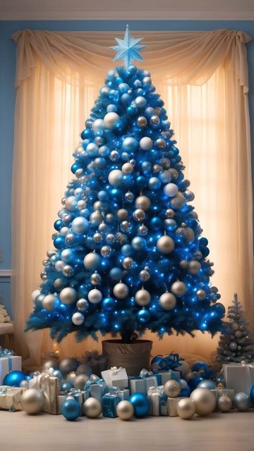 Christmas Tree Indoors Blue Wallpaper