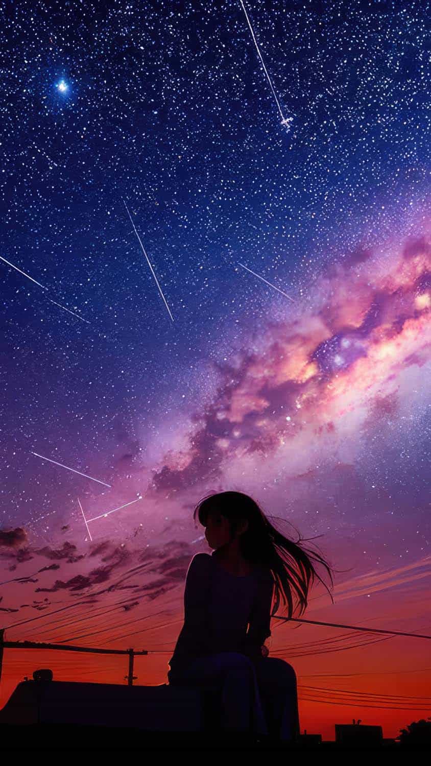 Girl under the starry sky iPhone Wallpaper