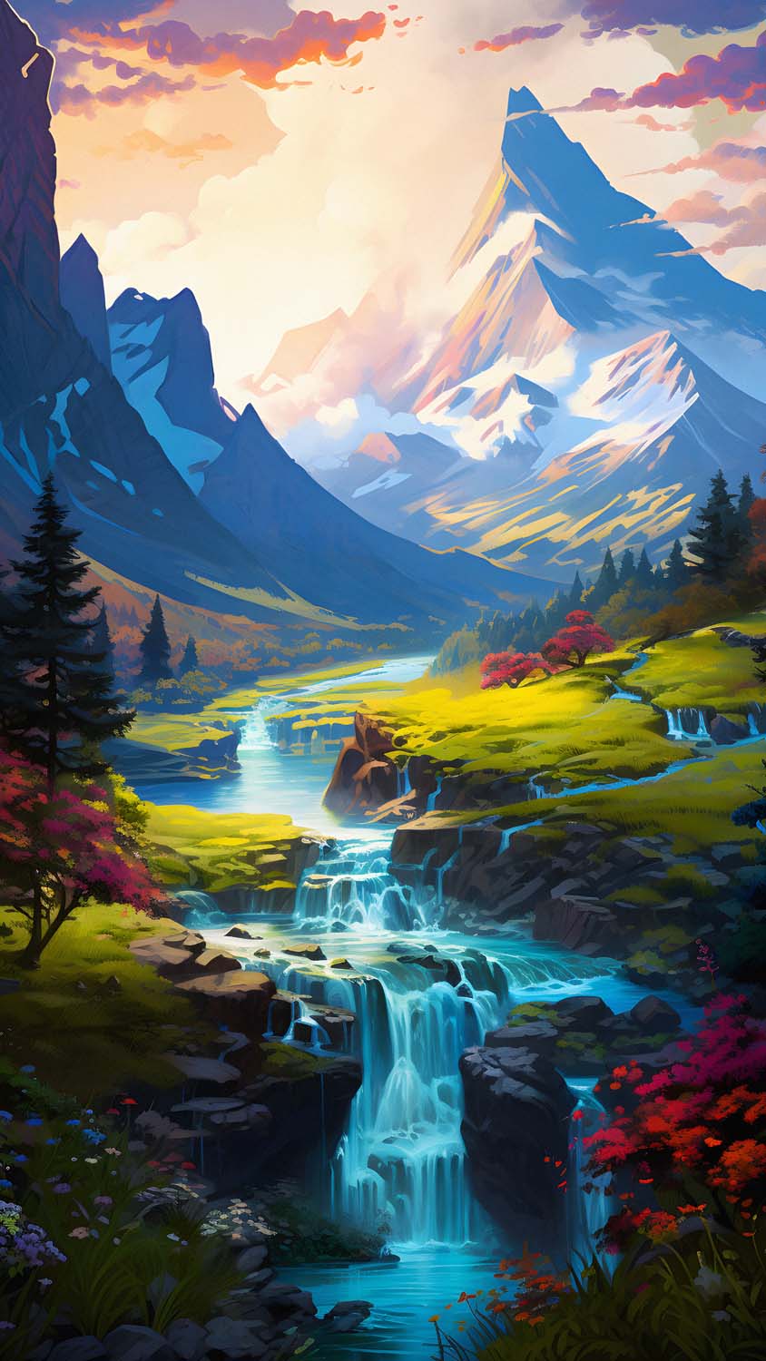 Mountains Waterfall Landscape iPhone Wallpaper 4K