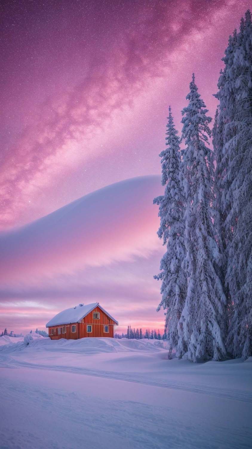 Snow Trees Starry Sky iPhone Wallpaper