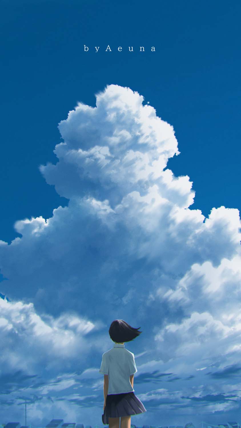 Cloudy Sky Anime Girl iPhone Wallpaper