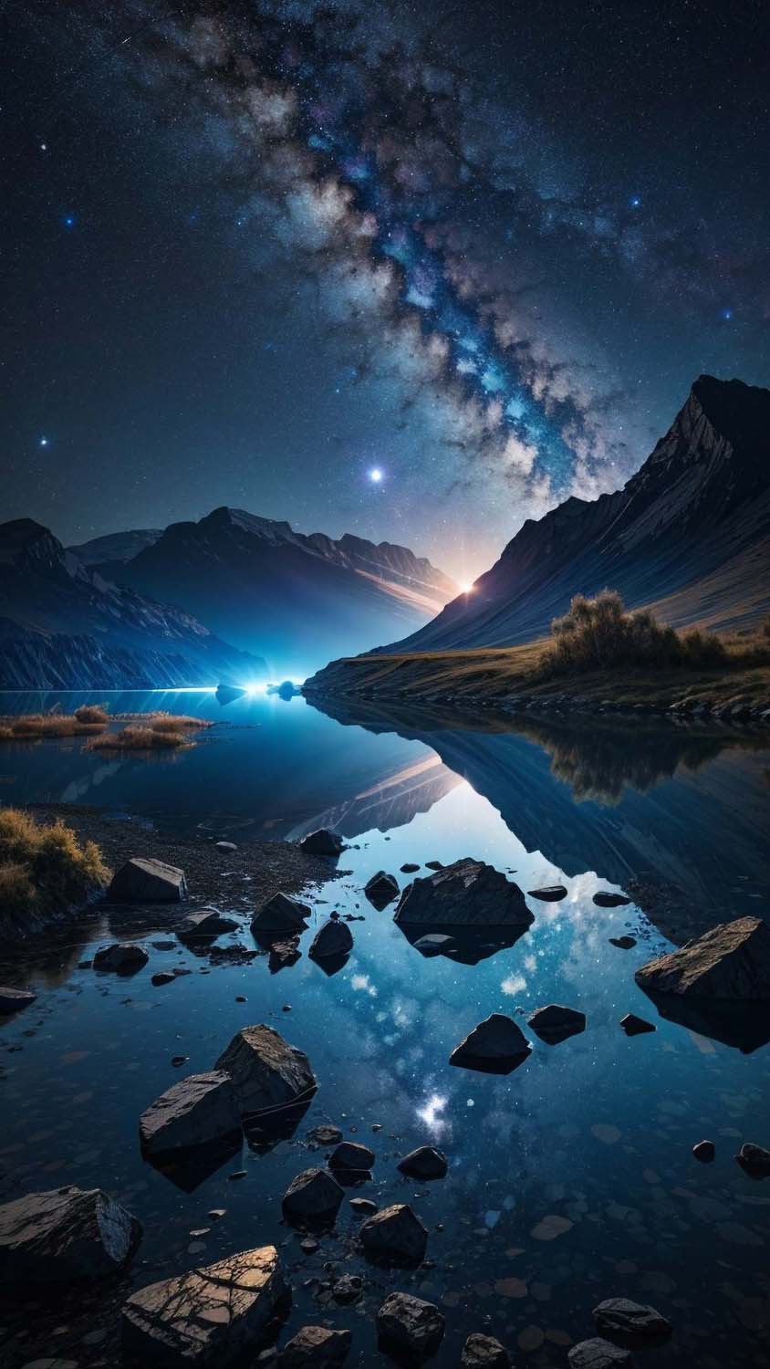 Milky Way Lake Reflection Night