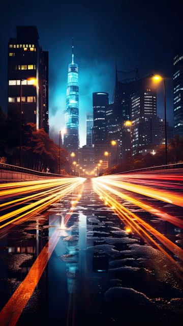 Night City Long Exposure Lights Reflection Cool Wallpapers