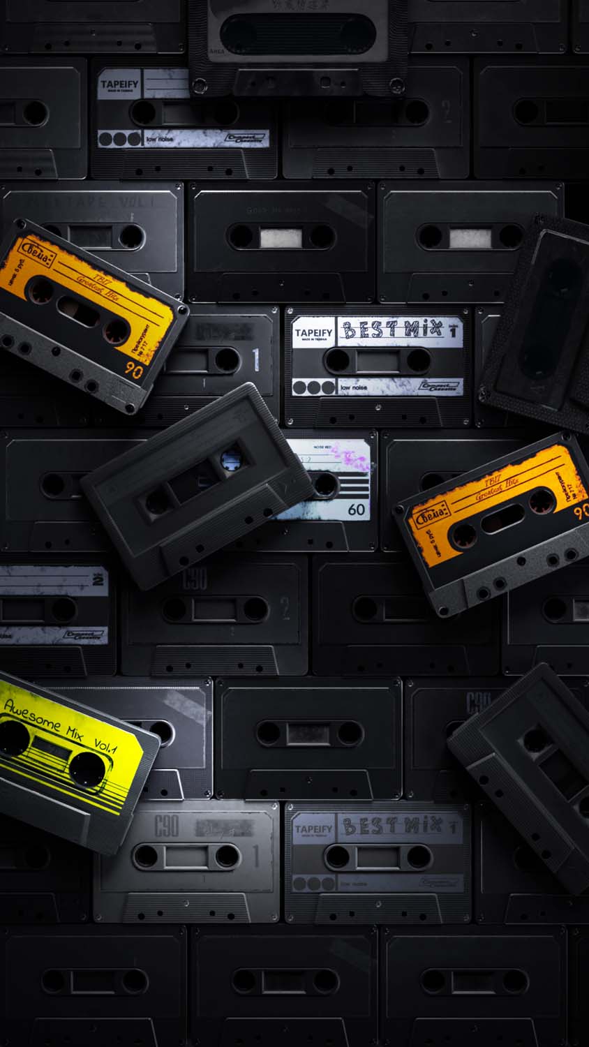 Retro Cassette Tape Dark iPhone Dynamic Island Wallpaper