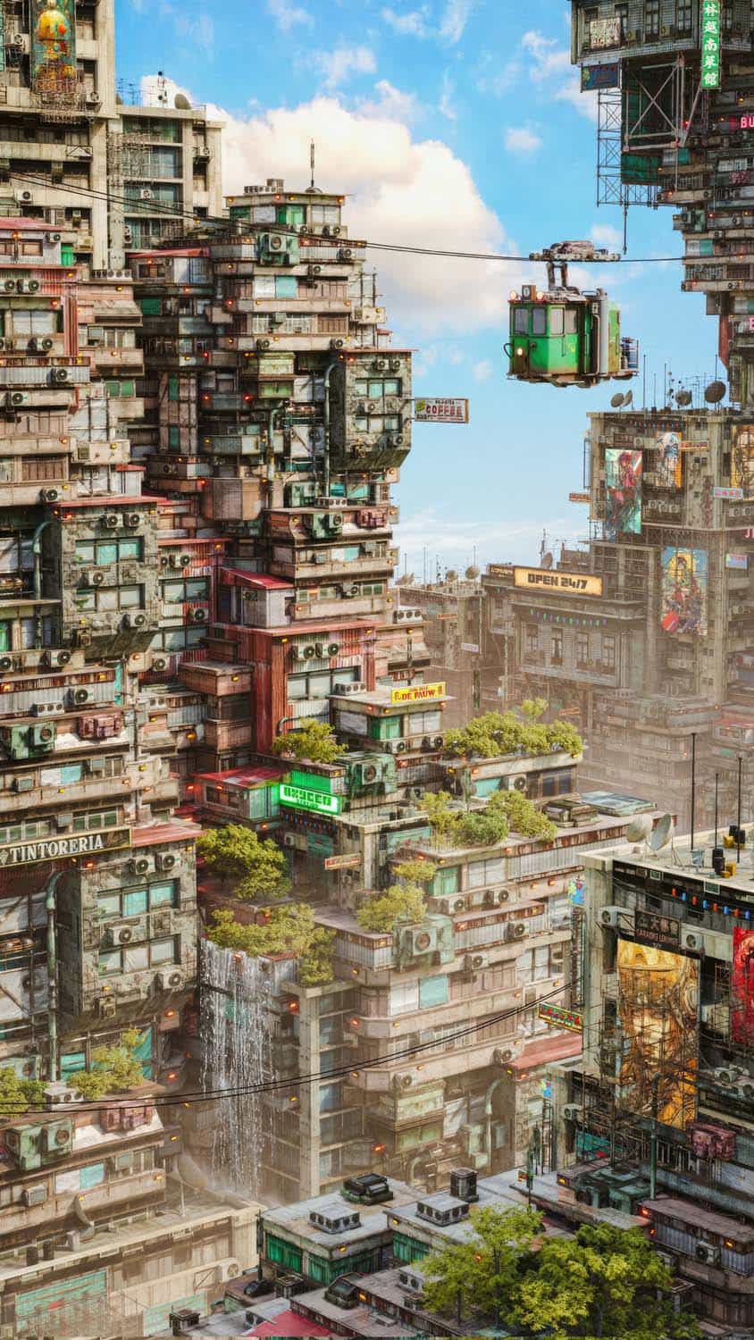 Skyscraping scifi sky high blocks and homes