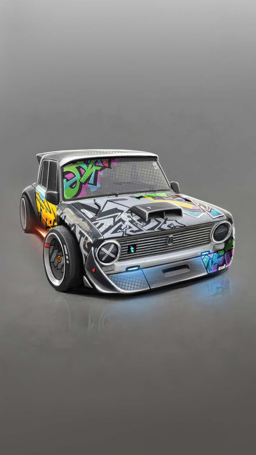 Urban wheels mini graffiti car iPhone Wallpaper