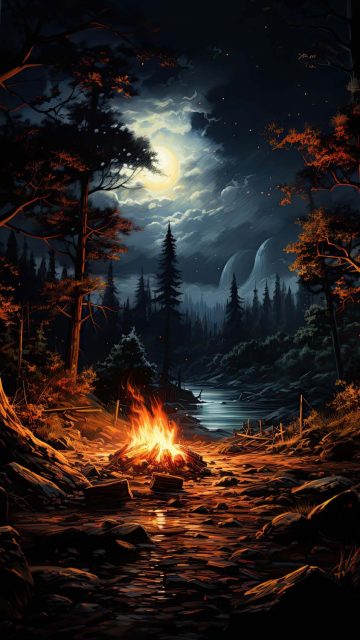 Forest Night Camp Fire HD Wallpaper