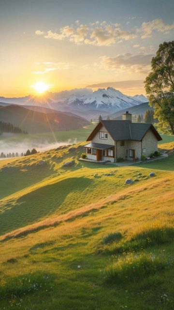 House in Mountains Morning Light HD Wallpaper