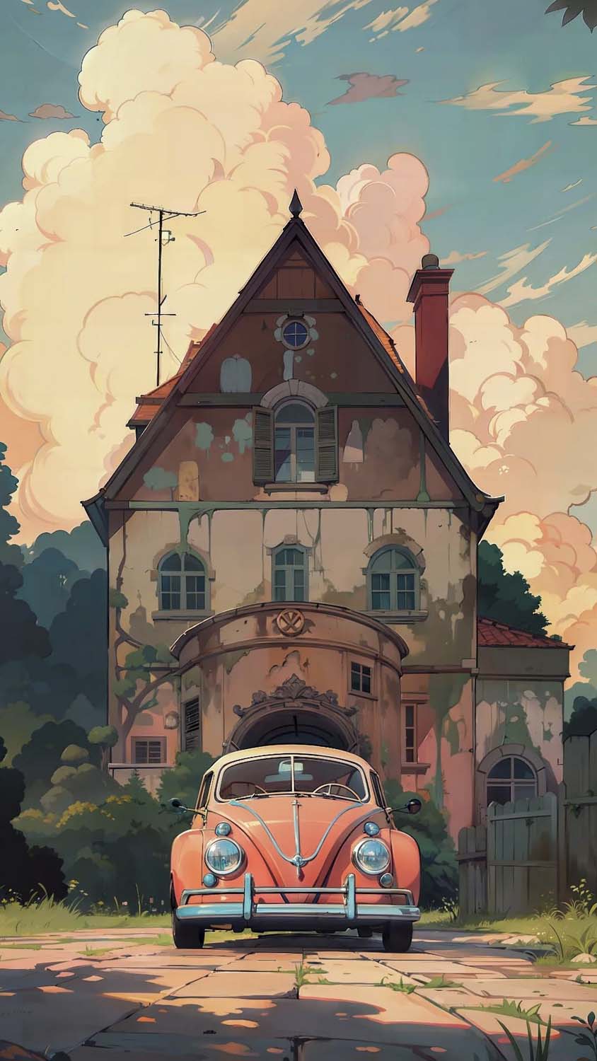 Retro House and Car Asthetic Wallpaper