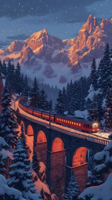 Winter Train HD Wallpaper