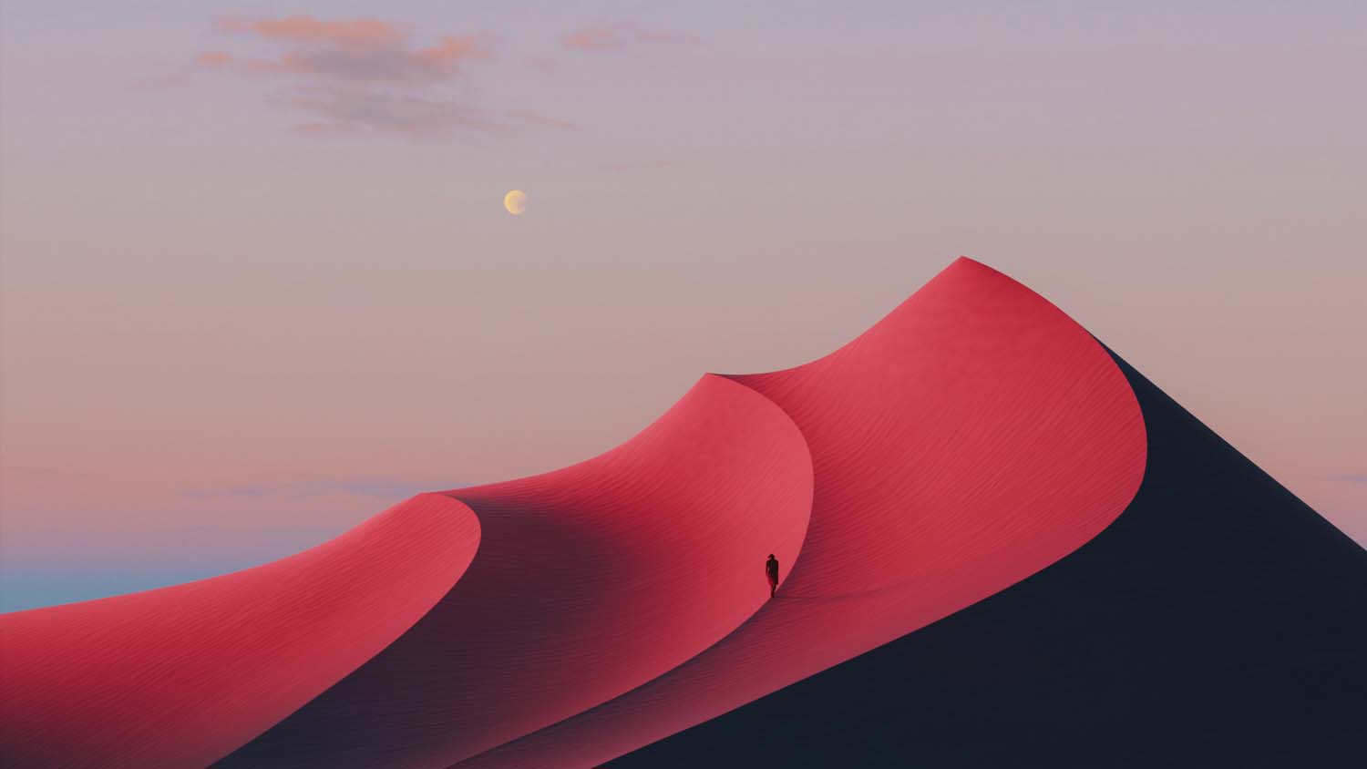 digital art artwork illustration nature landscape desert men alone Moon sky sand