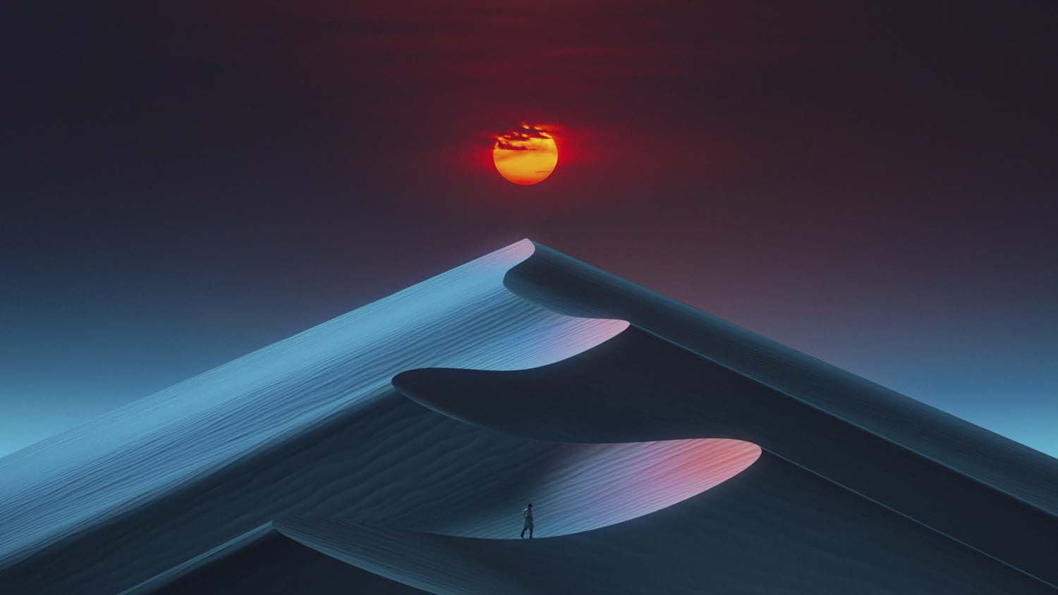 digital artartwork illustration nature landscape desert dunes sand men alon esky Sun