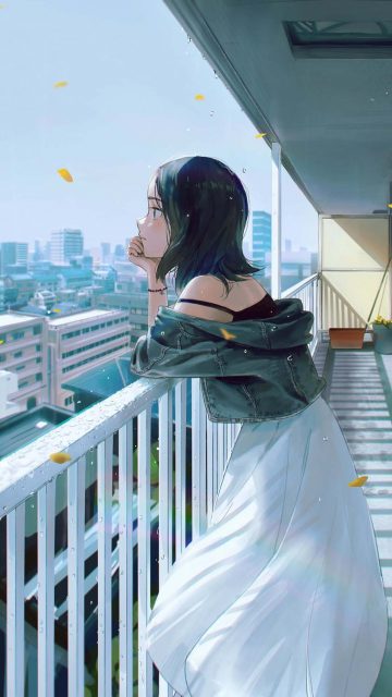 Anime Girl in Balcony Wallpaper HD