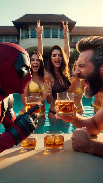 Deadpool and Wolverine Pool Party Celebration iPad Wallpaper Wallpaper HD