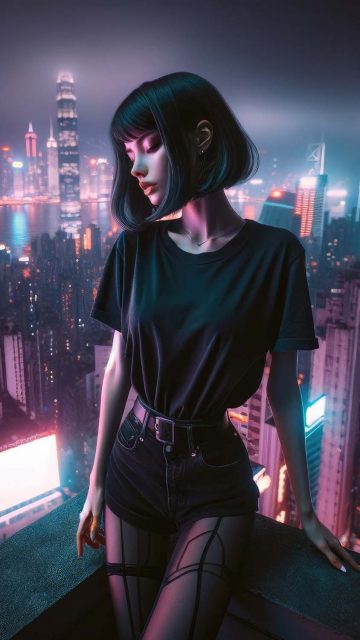 Neon short hair asian girl Wallpaper HD